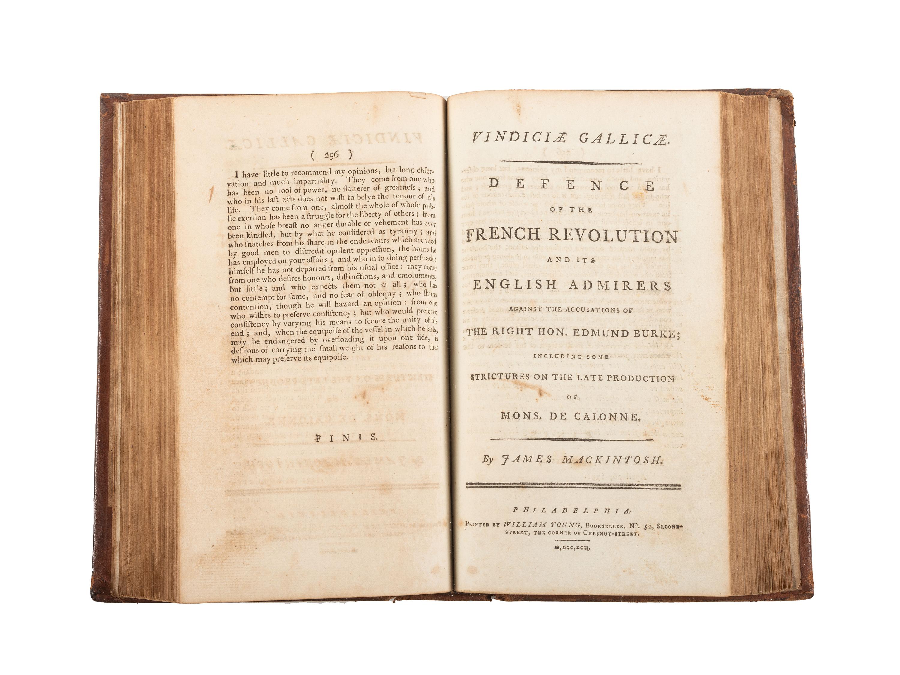 [REVOLUTIONARY WAR -- THE FRENCH REVOLUTION]. A sammelband of American editions of works by Edmund BURKE, Edmund MACKINTOSH, and scarce 1791 Baltimore printing of Thomas Paine's Rights of Man .