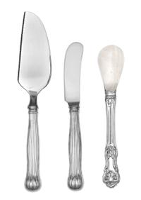 An American Silver and Morther-of-Pearl Caviar Set, Tiffany & Co., New York, NY, comprising a server, a spreader and a spoon, the spoon