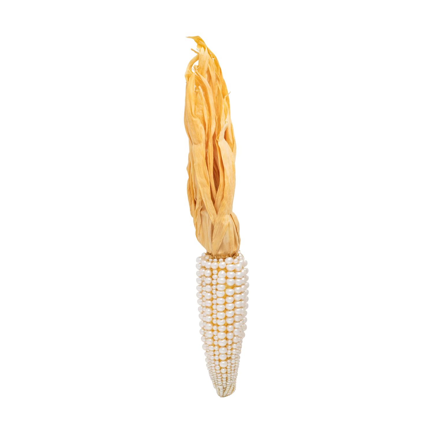 YELLOW GOLD, CULTURED PEARL AND CORN HUSK PIN
