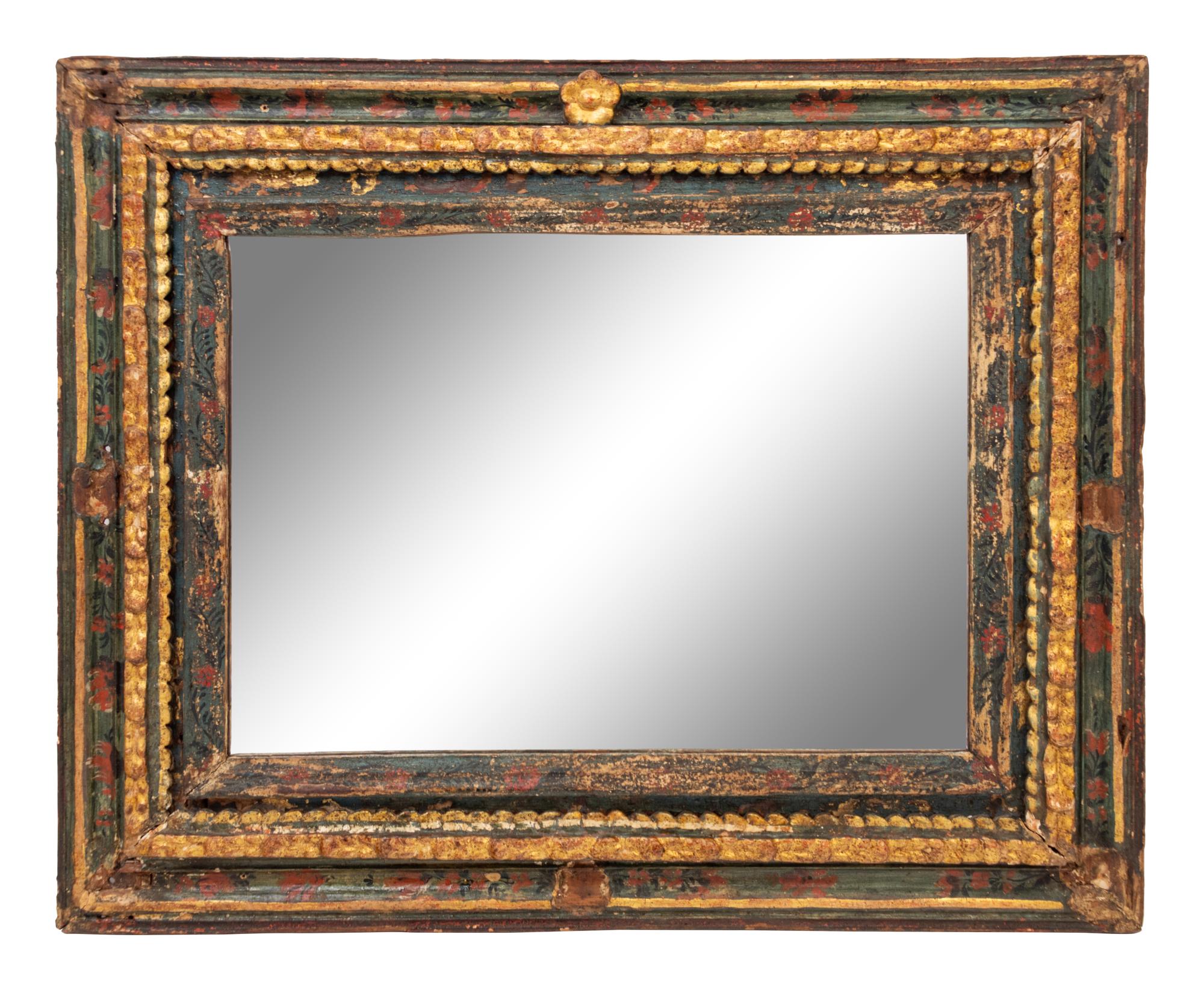 A Spanish Colonial Painted and Parcel Gilt Mirror