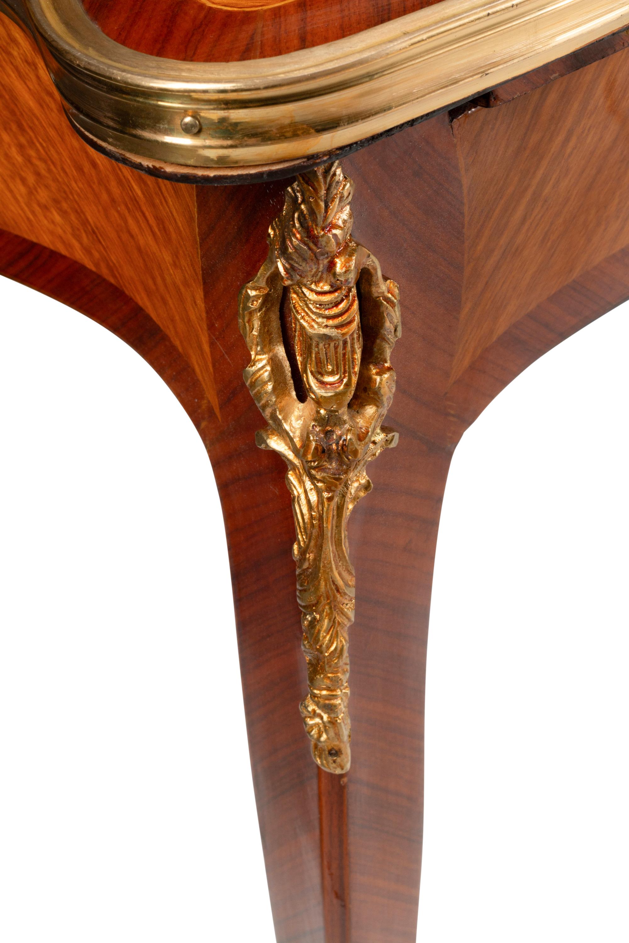 A Pair of Louis XV Style Gilt Bronze Mounted Marquetry Tables
