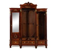 An Empire Style Gilt Metal Mounted Mahogany Breakfront Vitrine Cabinet
