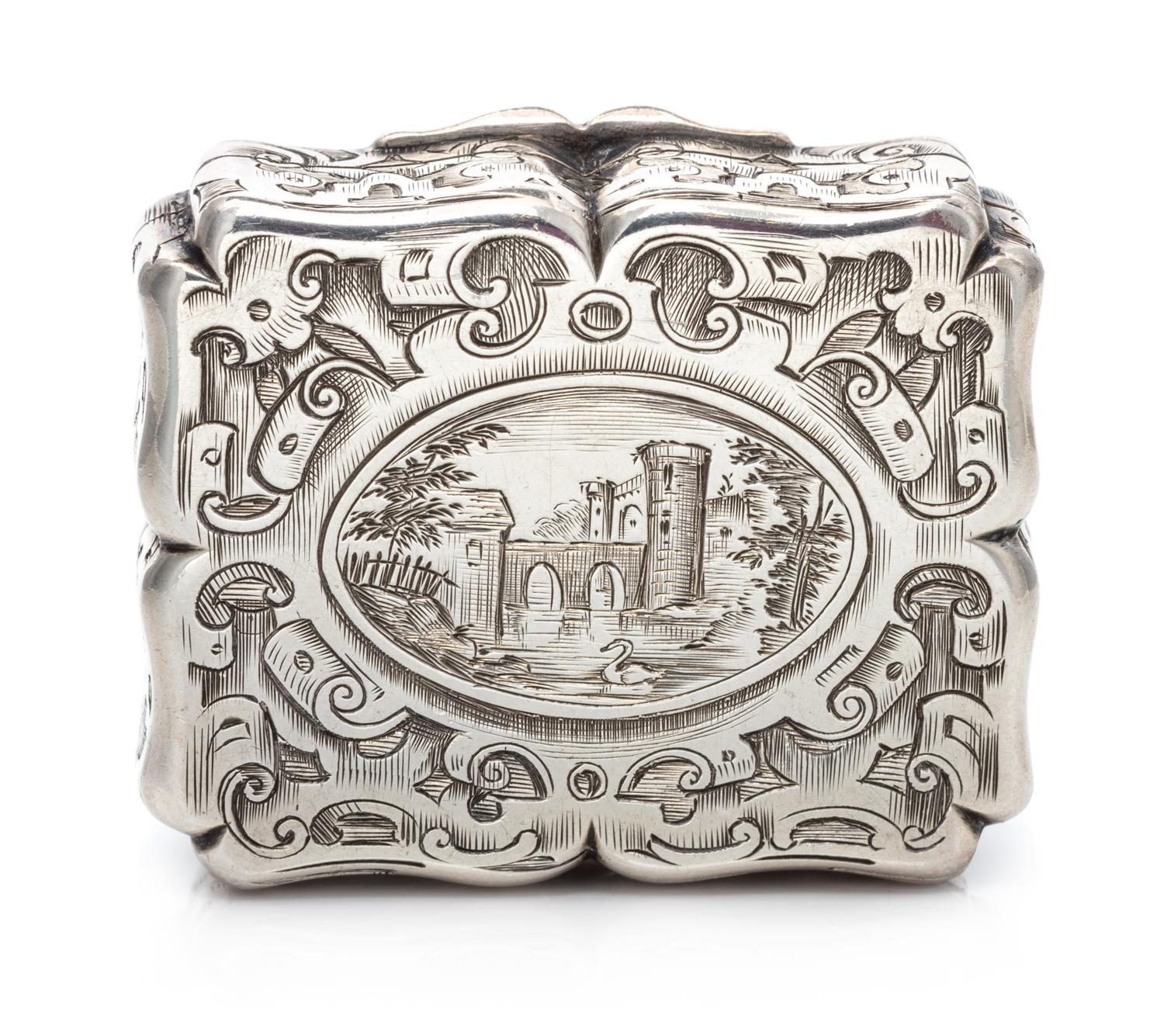 A Victorian Silver Vinaigrette, Charles Rawlings & William Summers, London, 1847, the case worked to show geometric and scroll decorati
