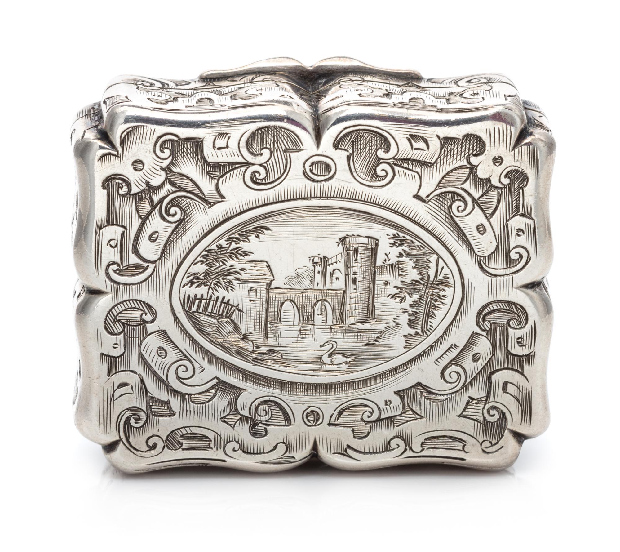 A Victorian Silver Vinaigrette, Charles Rawlings & William Summers, London, 1847, the case worked to show geometric and scroll decorati