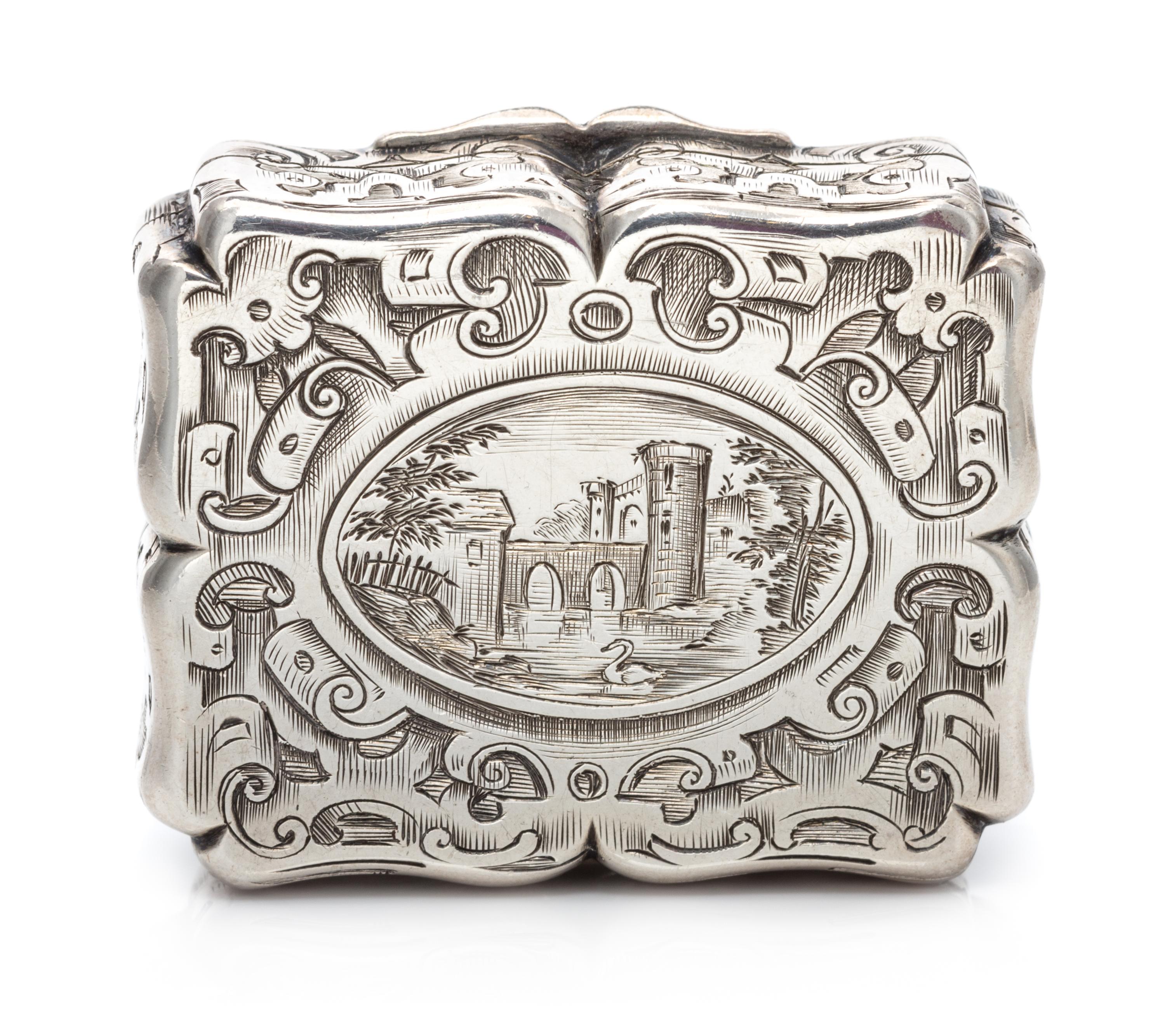 A Victorian Silver Vinaigrette, Charles Rawlings & William Summers, London, 1847, the case worked to show geometric and scroll decorati