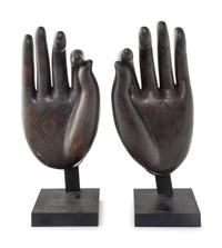 A Large Pair of Chinese Lacquered Bronze Buddha Hands