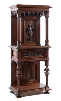 A Renaissance Revival Oak Court Cupboard, Height 73 1/2 x width 32 1/2 x depth 19 3/4 inches.