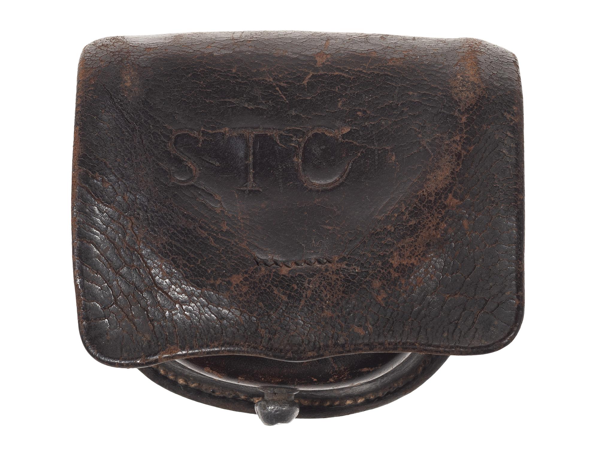[CIVIL WAR]. Confederate cap pouch with carved initials.