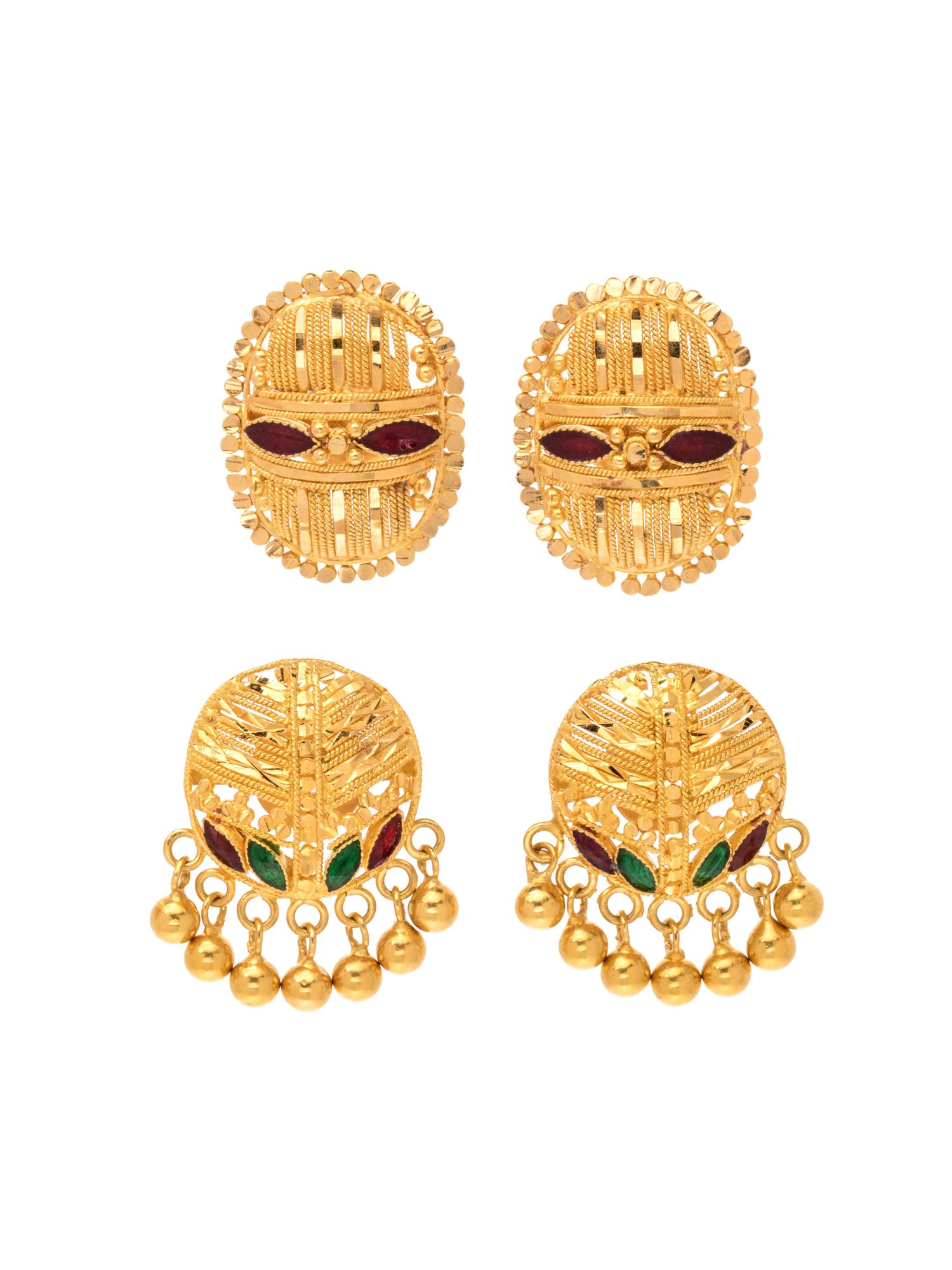 A Collection of High Karat Gold and Enamel Earrings,