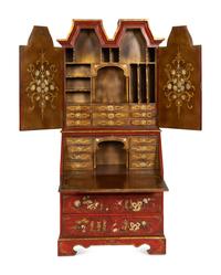 A George III Style Red and Gilt-Japanned Bureau Cabinet
