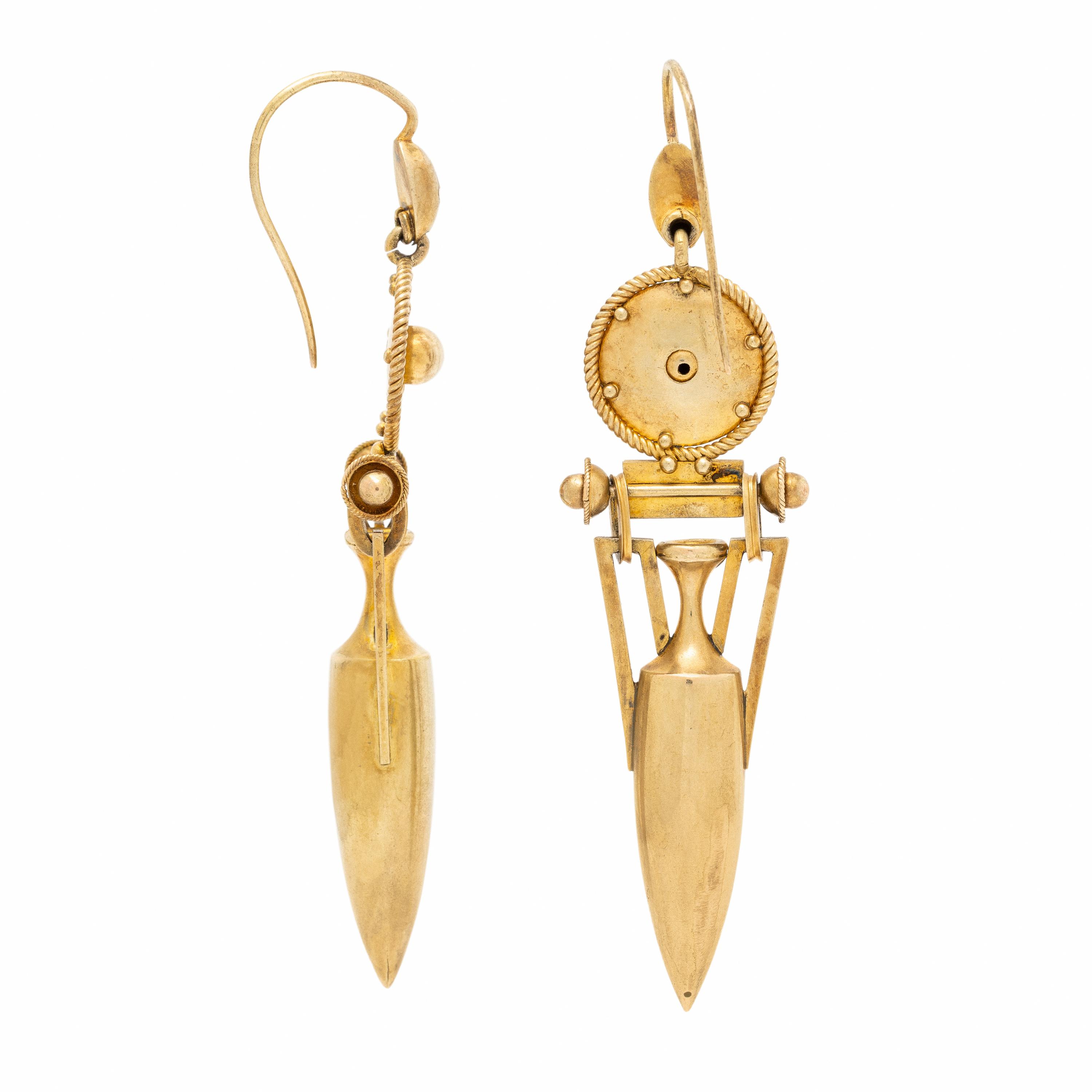 Etruscan Revival, Yellow Gold Earrings