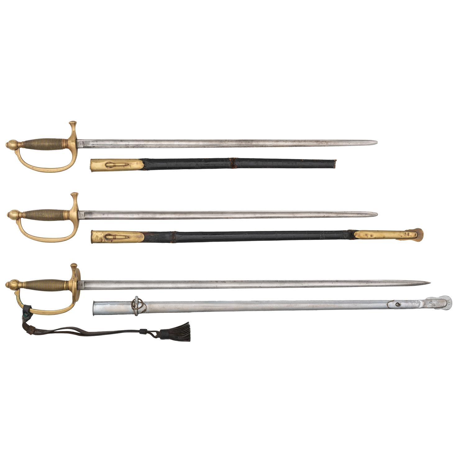 Three US Model 1840 Swords - 2 Musician and 1 NCO