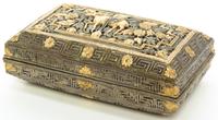 A Southeast Asian Silvered and Gilt Metal Decorative Box Width 5 1/4 inches.