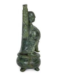 A Chinese Carved Spinach Jade Laughing Buddha — 20TH CENTURY