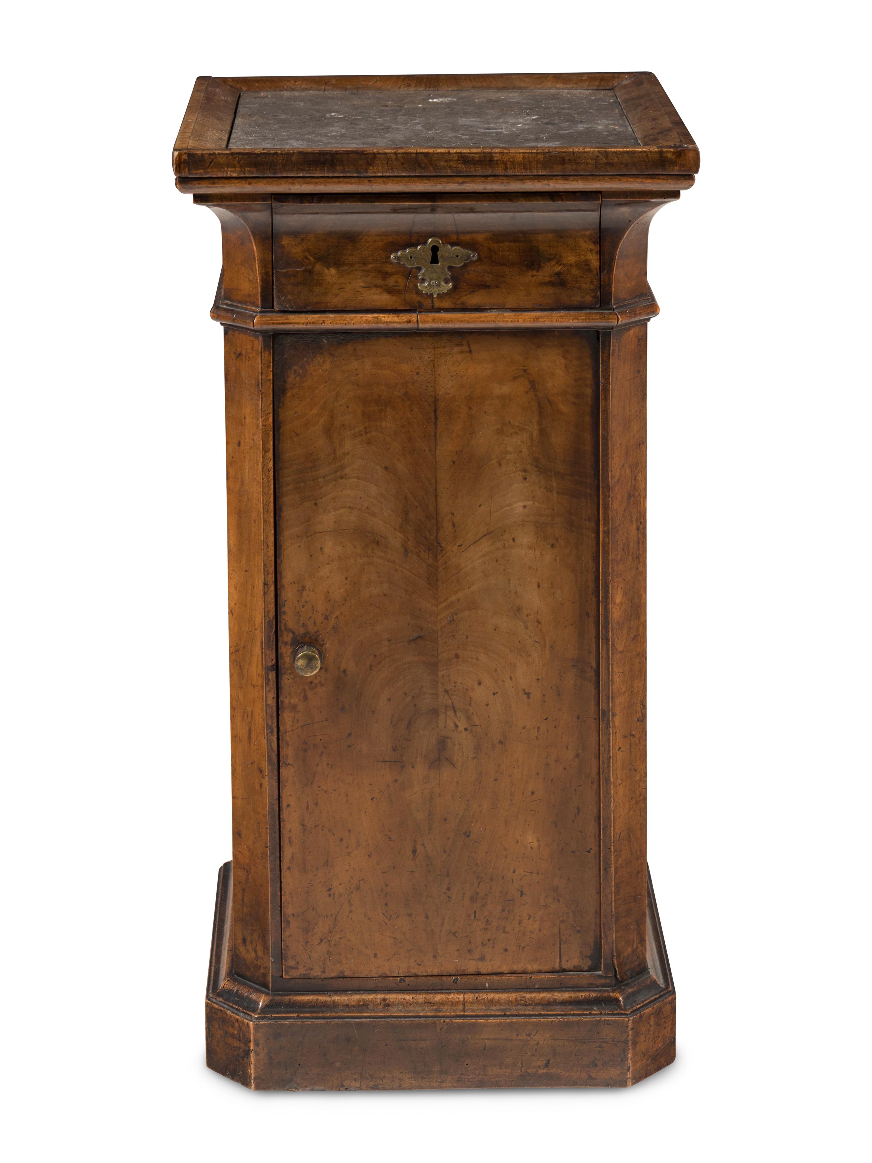 A Directoire Walnut and Marble-Top Pedestal Cabinet