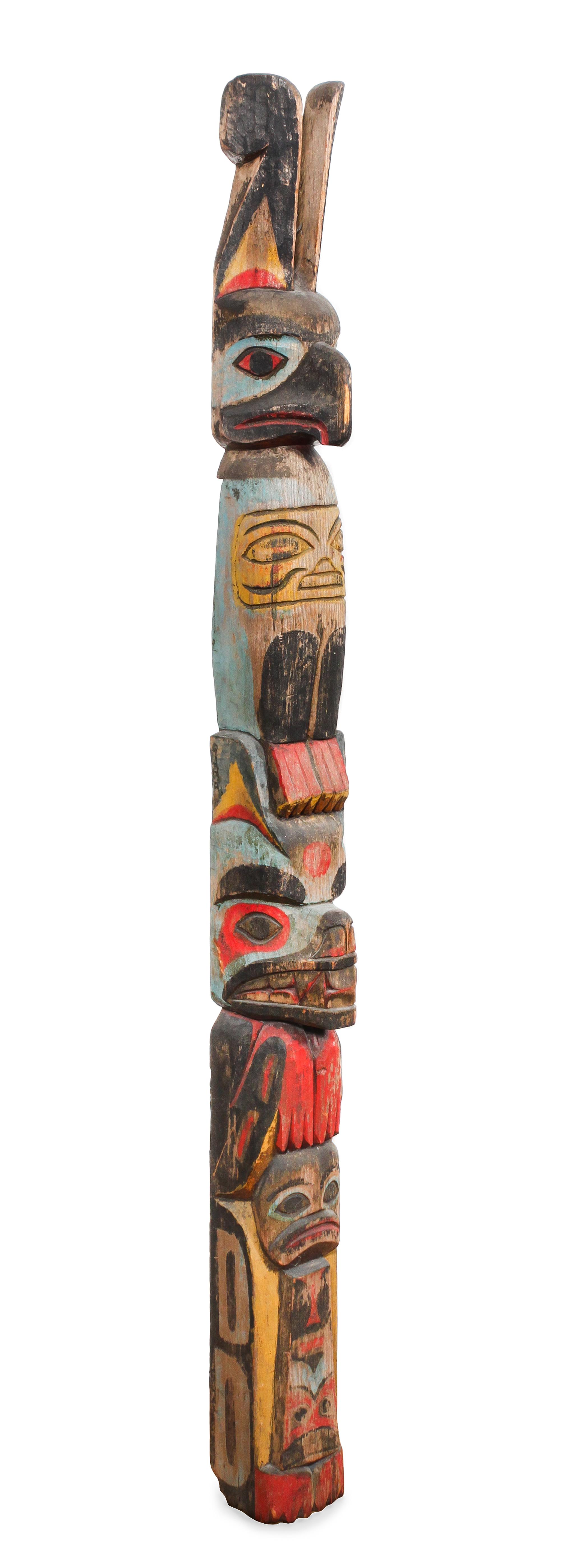 Haida Polychrome Totem Pole Height 72 1/2 x width 6 x depth 7 1/2 inches — Late 19th/Early 20th Century
