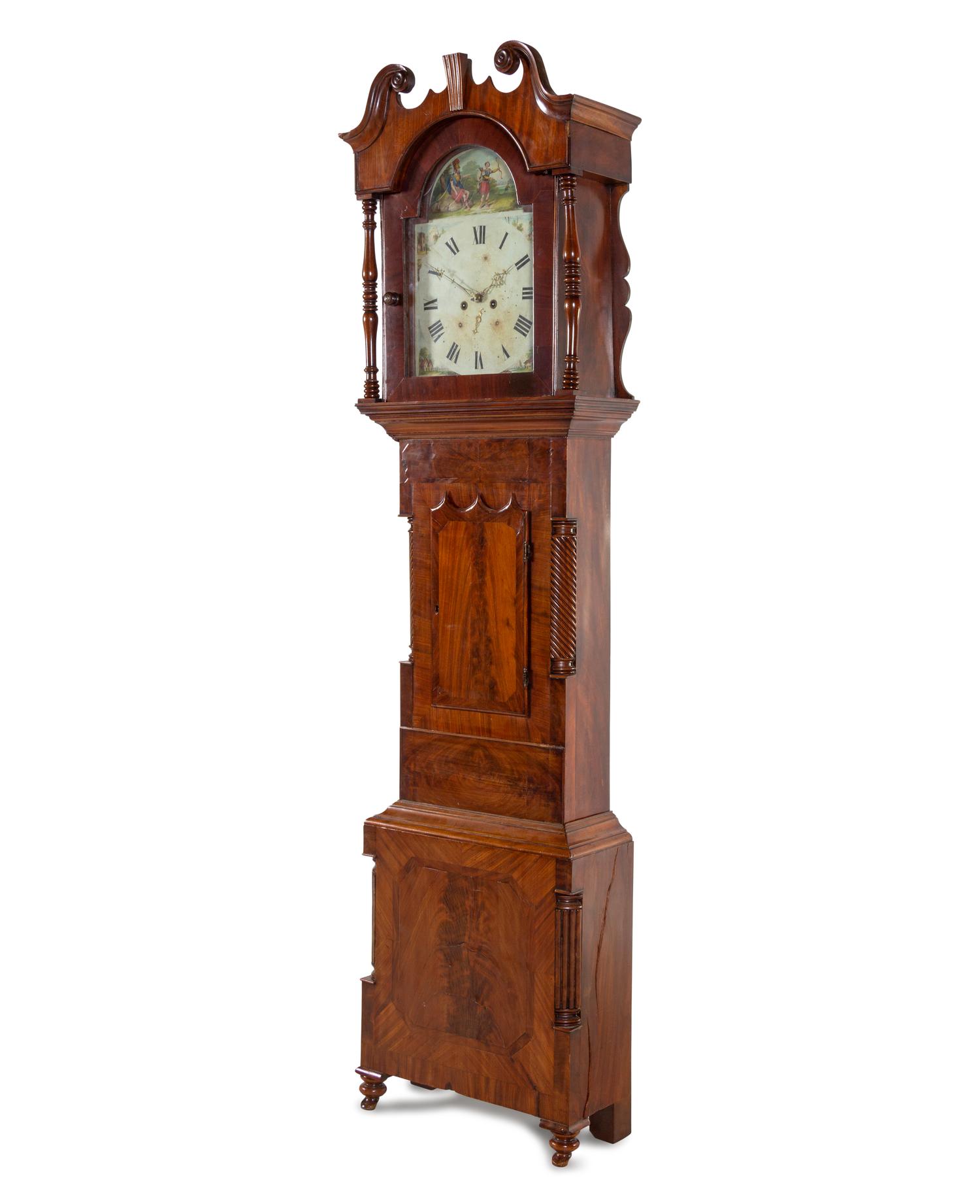 A Classical Figured Mahogany Tall Case Clock