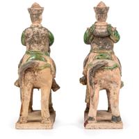 A Pair of Terracotta Equestrian Musician Figures