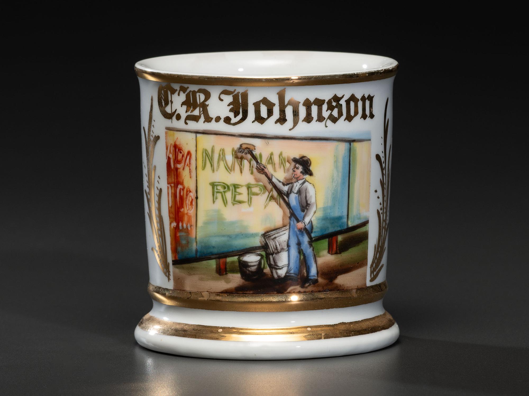 A Billboard Hanger's Porcelain Occupational Shaving Mug