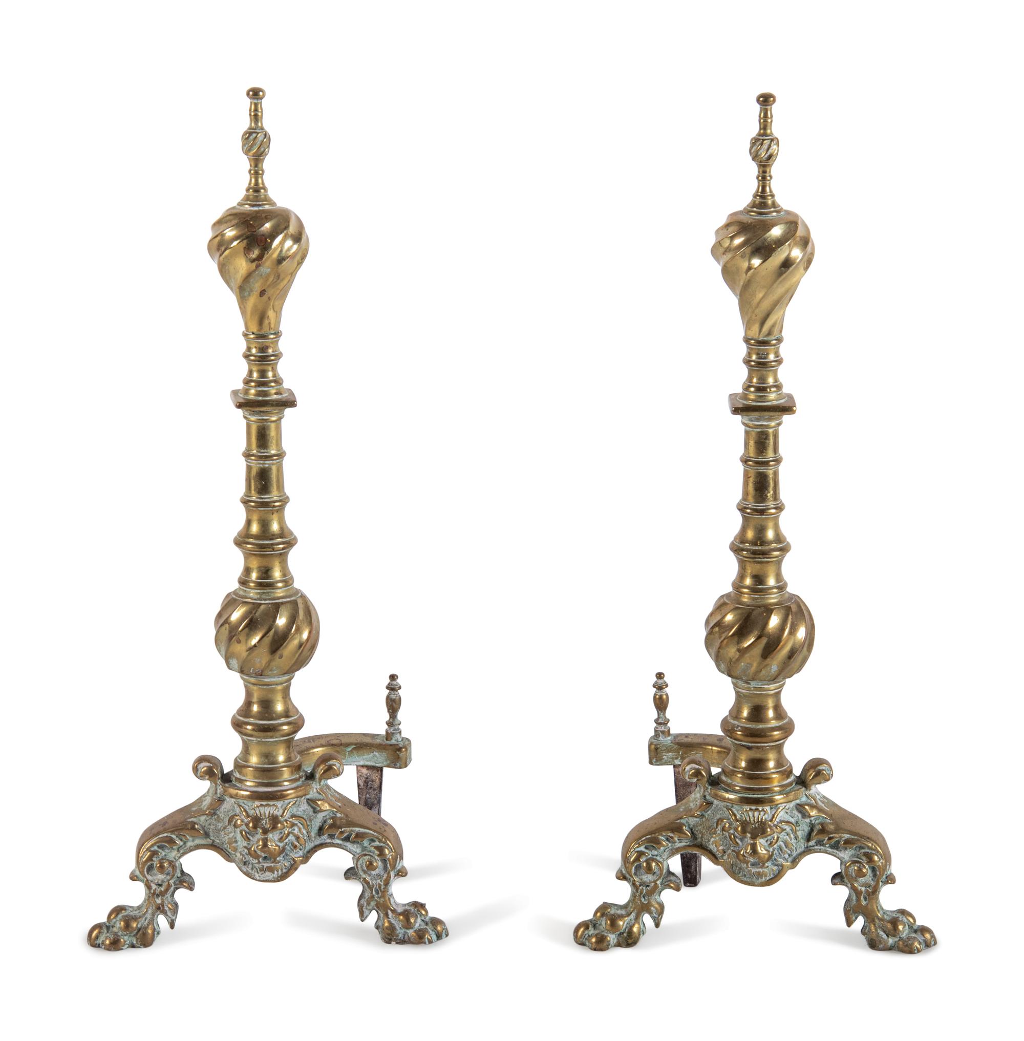A Baroque Revival Brass Fireplace Suite