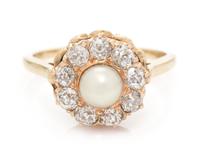 A Yellow Gold, Pearl and Diamond Ring, 3.40 dwts.