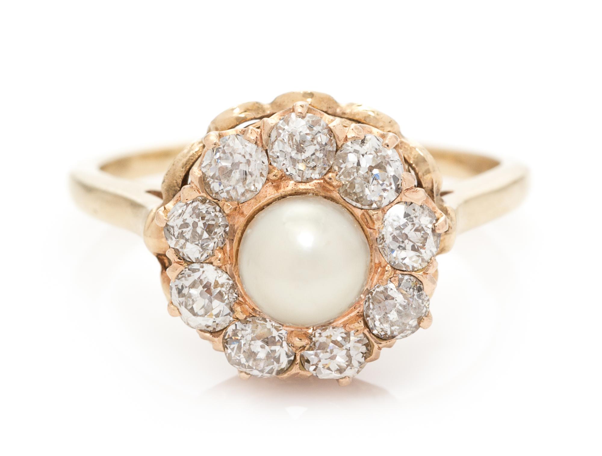 A Yellow Gold, Pearl and Diamond Ring, 3.40 dwts.
