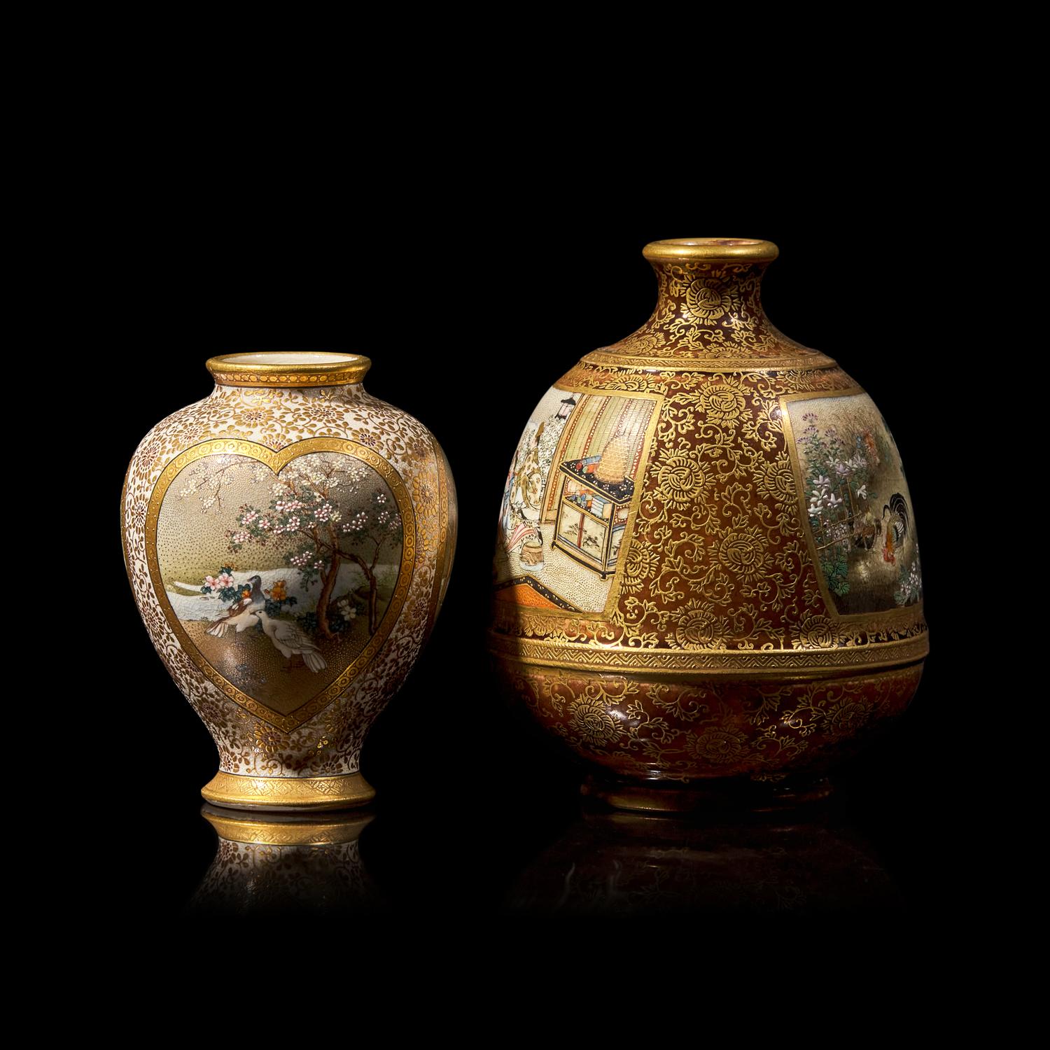 Two Fine Satsuma-Type Cabinet Vases, Kinkozan Workshop; Meiji Period
