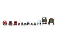 Twelve Painted Cast Iron Cars, Buses, and Trucks