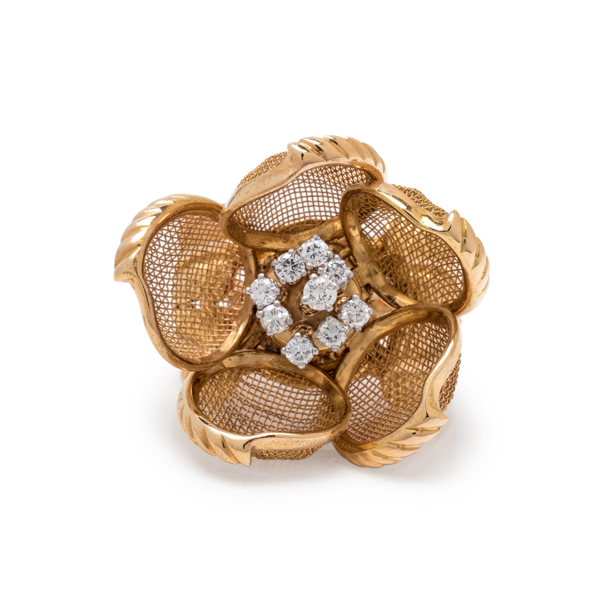 YELLOW GOLD AND DIAMOND ARTICULATED FLOWER RING