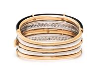 DIAMOND, BLACK ONYX, AND BICOLOR GOLD BANGLE BRACELET