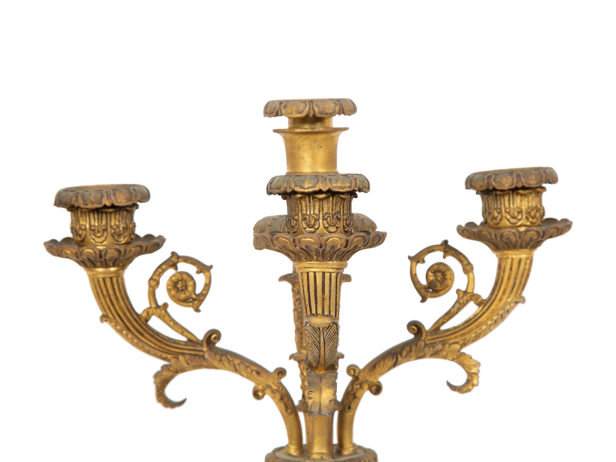 A Pair of Louis Philippe Gilt Metal and Marble Four-Light Candelabra
