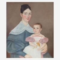 American School 19th century Portrait of a Jerusha Baker (1814-1885) and child of Nantucket, Massachusetts