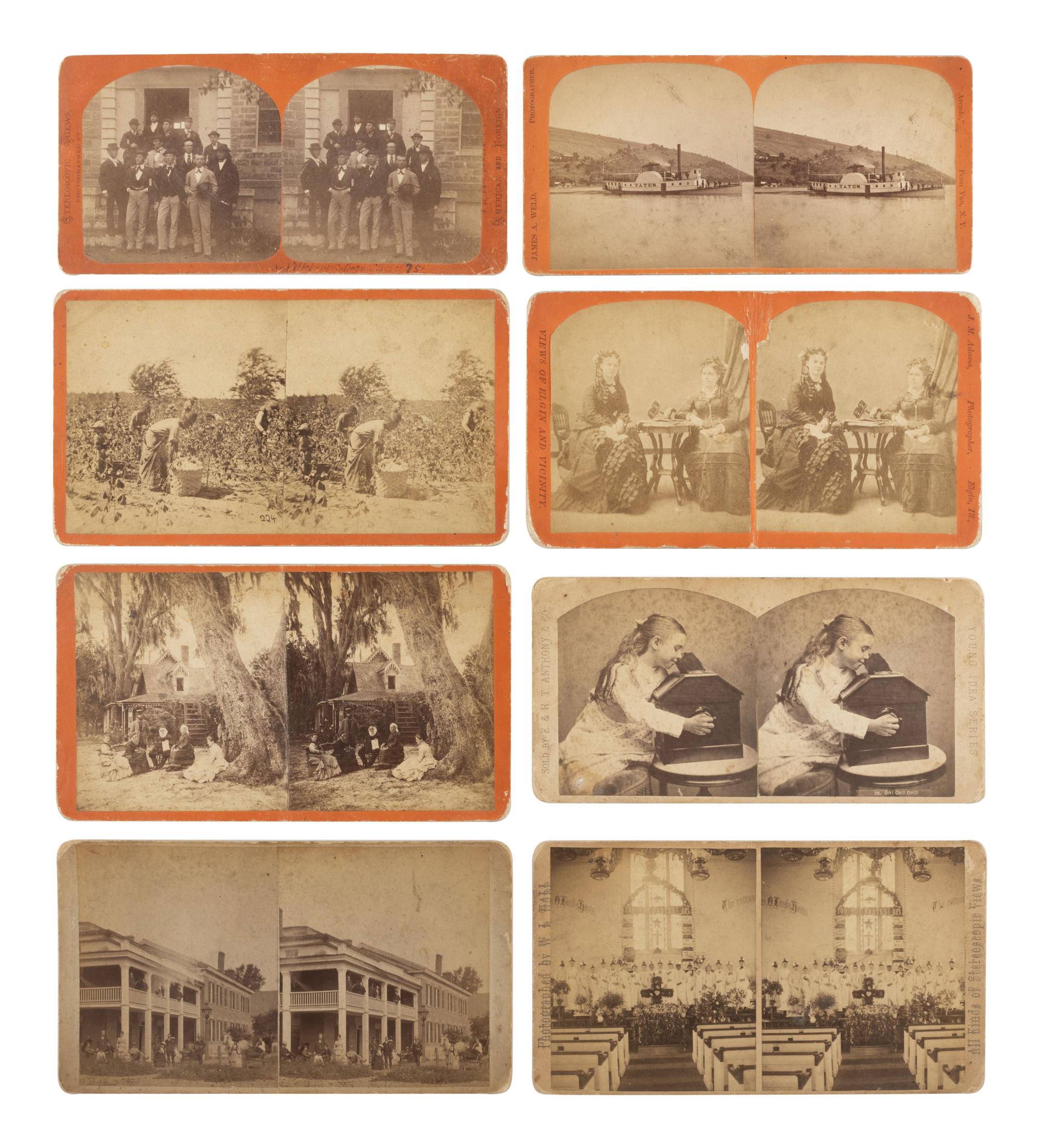 [EARLY PHOTO] 72 stereoviews of various scenes and subjects, incl. Harriet Beecher Stowe's house.
