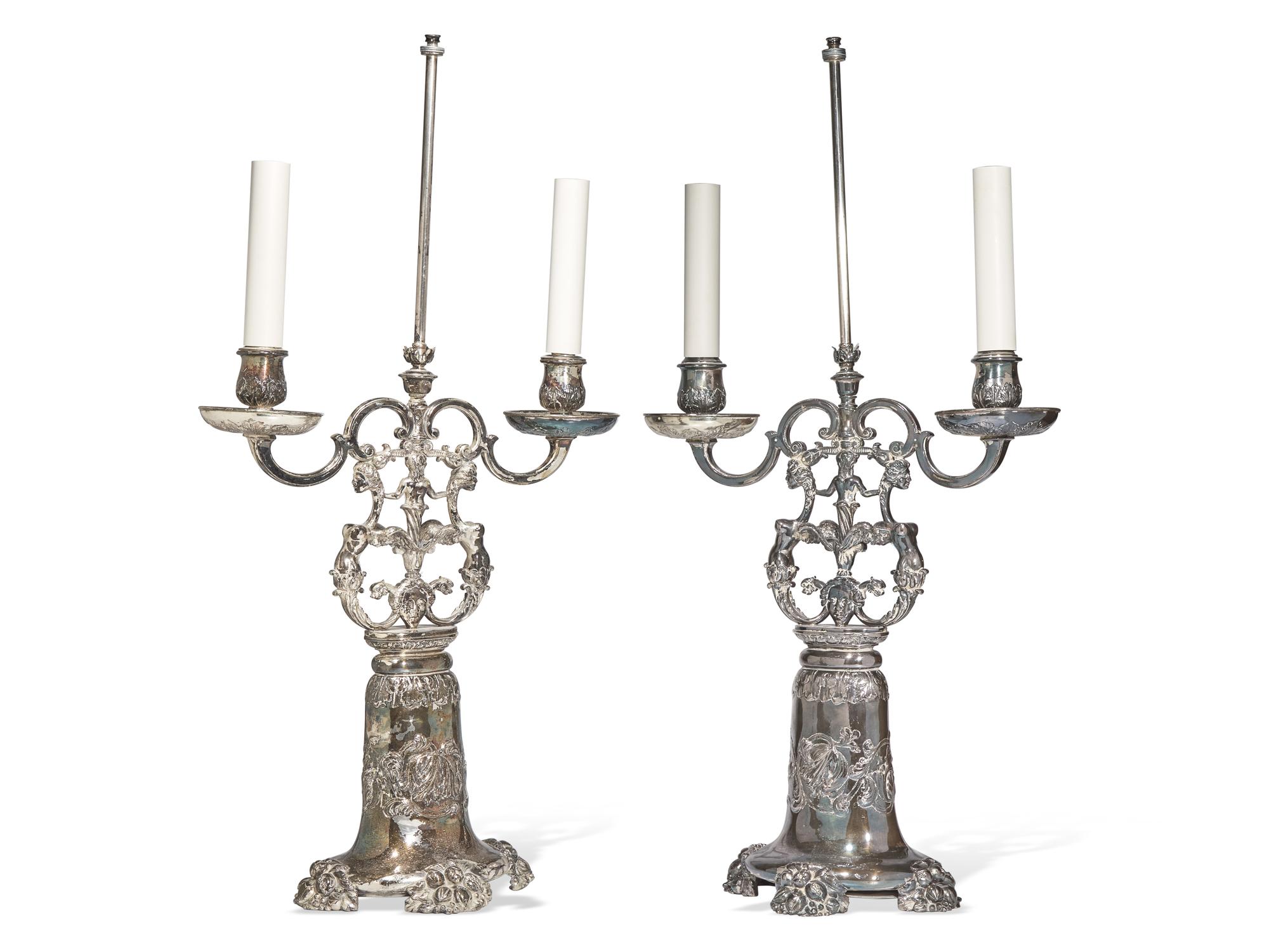 A Pair of Silver Metal Table Lamps