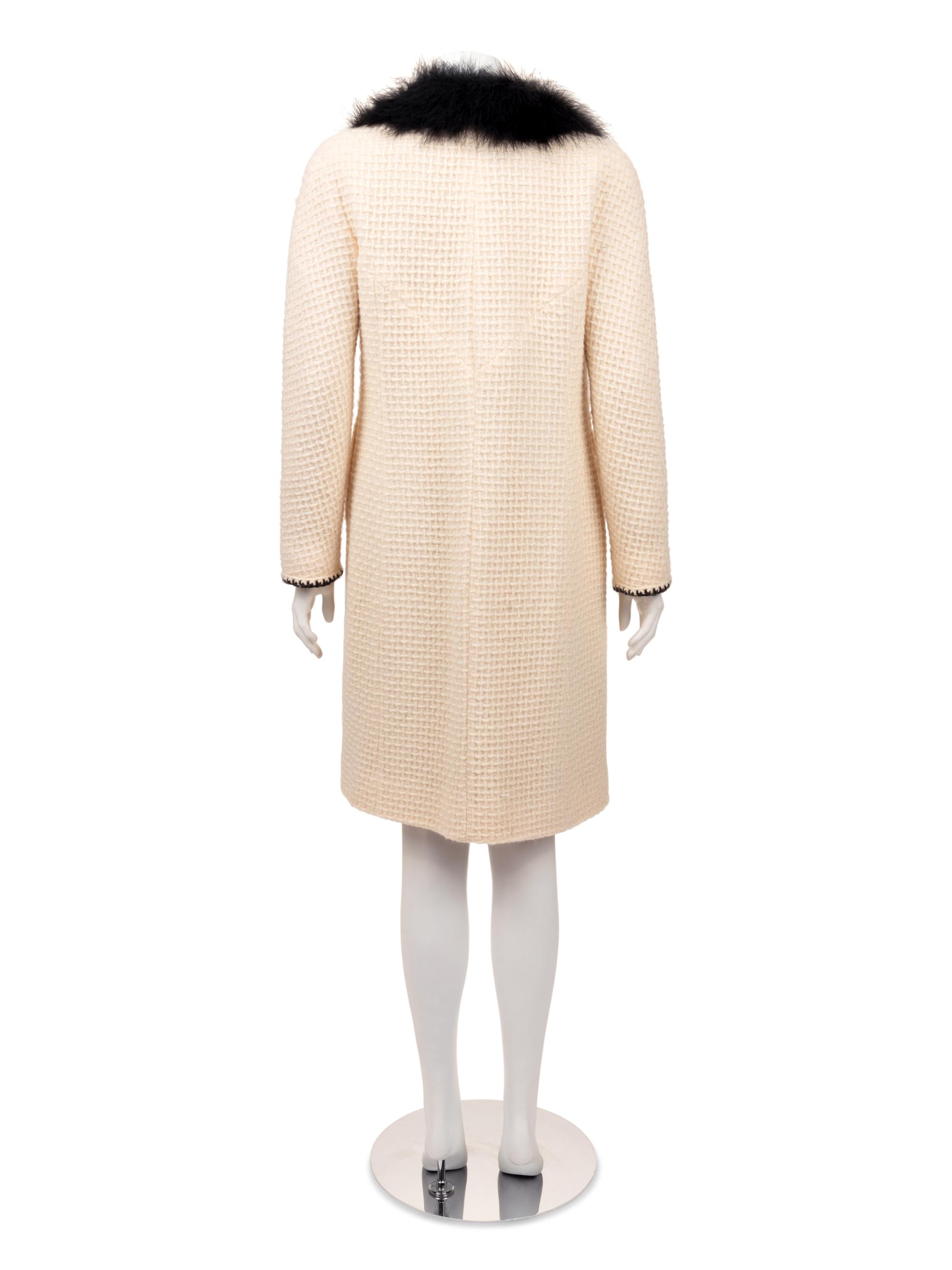 Chanel Tweed Coat with Feather Collar, 1990-2000s