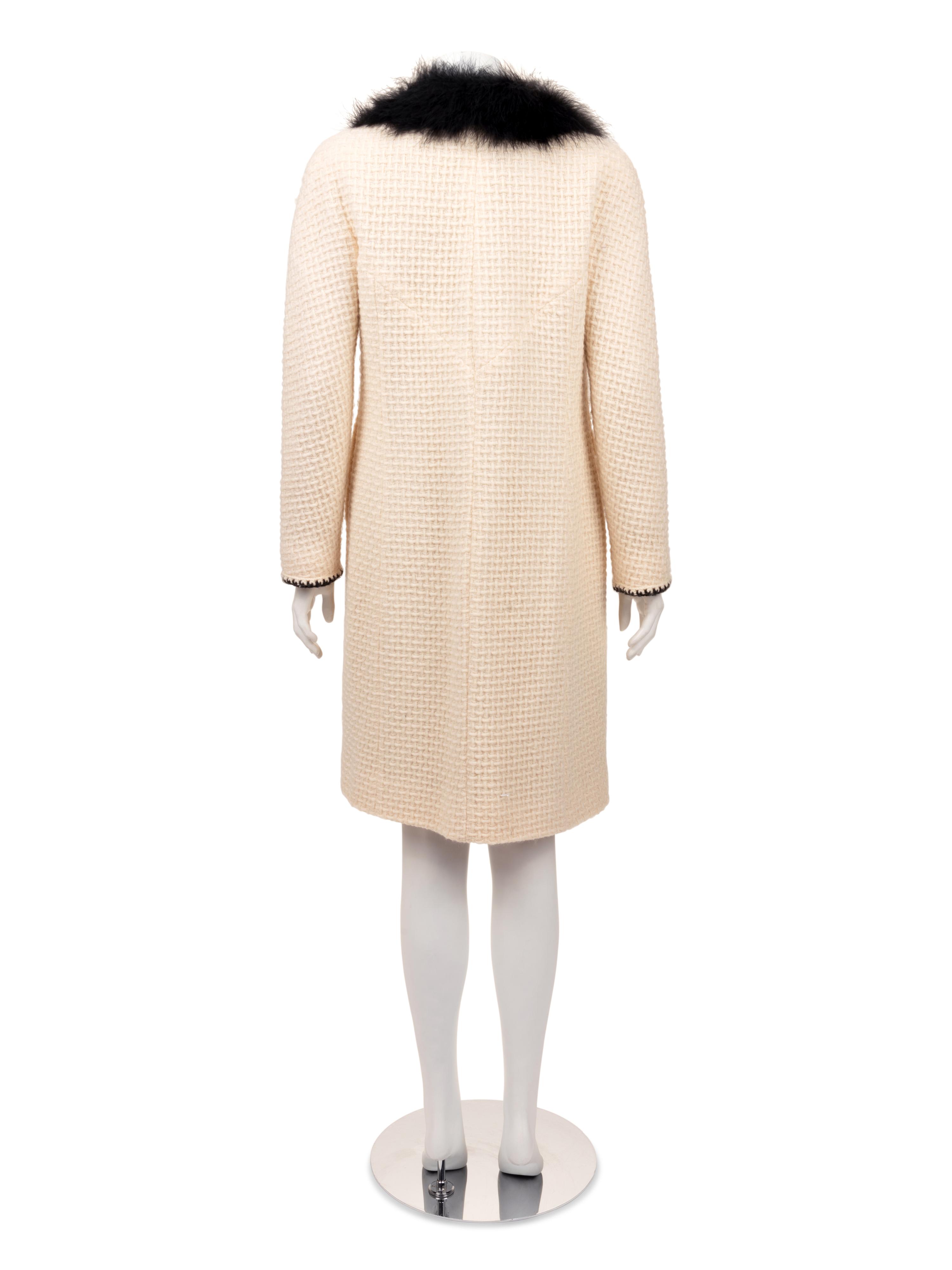 Chanel Tweed Coat with Feather Collar, 1990-2000s