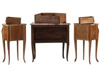 A Louis XV Style Gilt Metal and Marble Mounted Commode and Pair of Side Tables