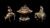 Three Japanese Bronze Incense Burners