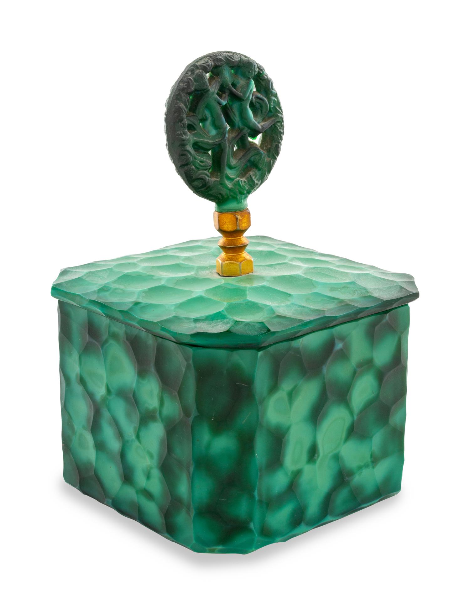 A Malachite Glass Covered Box