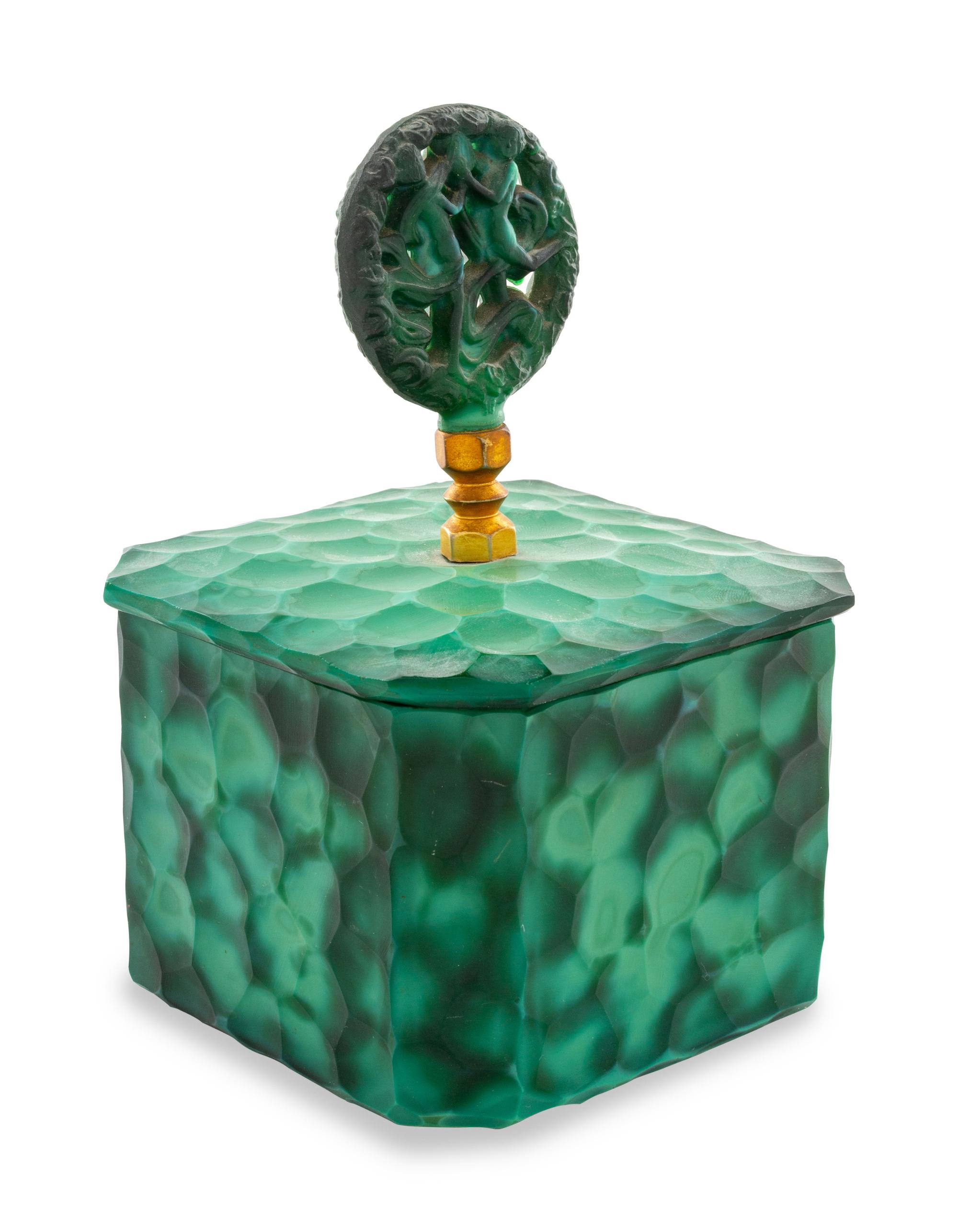 A Malachite Glass Covered Box
