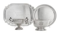 Four American Silver Presentation Articles, Various Makers, comprising a bowl with dragon handles, Reed & Barton, Taunton, MA; a "Rever