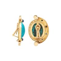 YELLOW GOLD, IMITATION TURQUOISE AND SAPPHIRE EARCLIPS