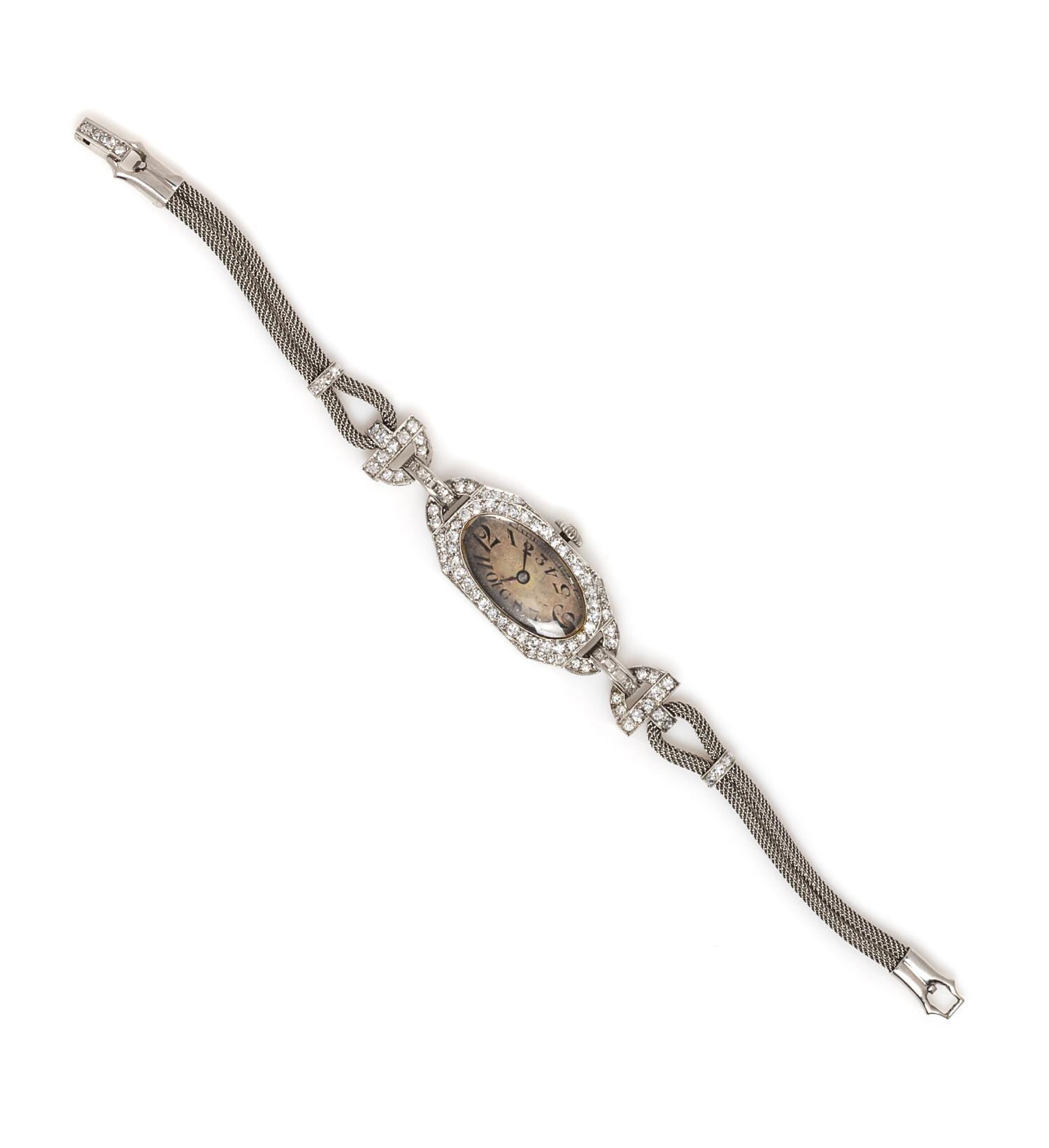 An Art Deco Platinum and Diamond Wristwatch, Blancpain LeCoultre for Lebolt & Co., 15.90 dwts.