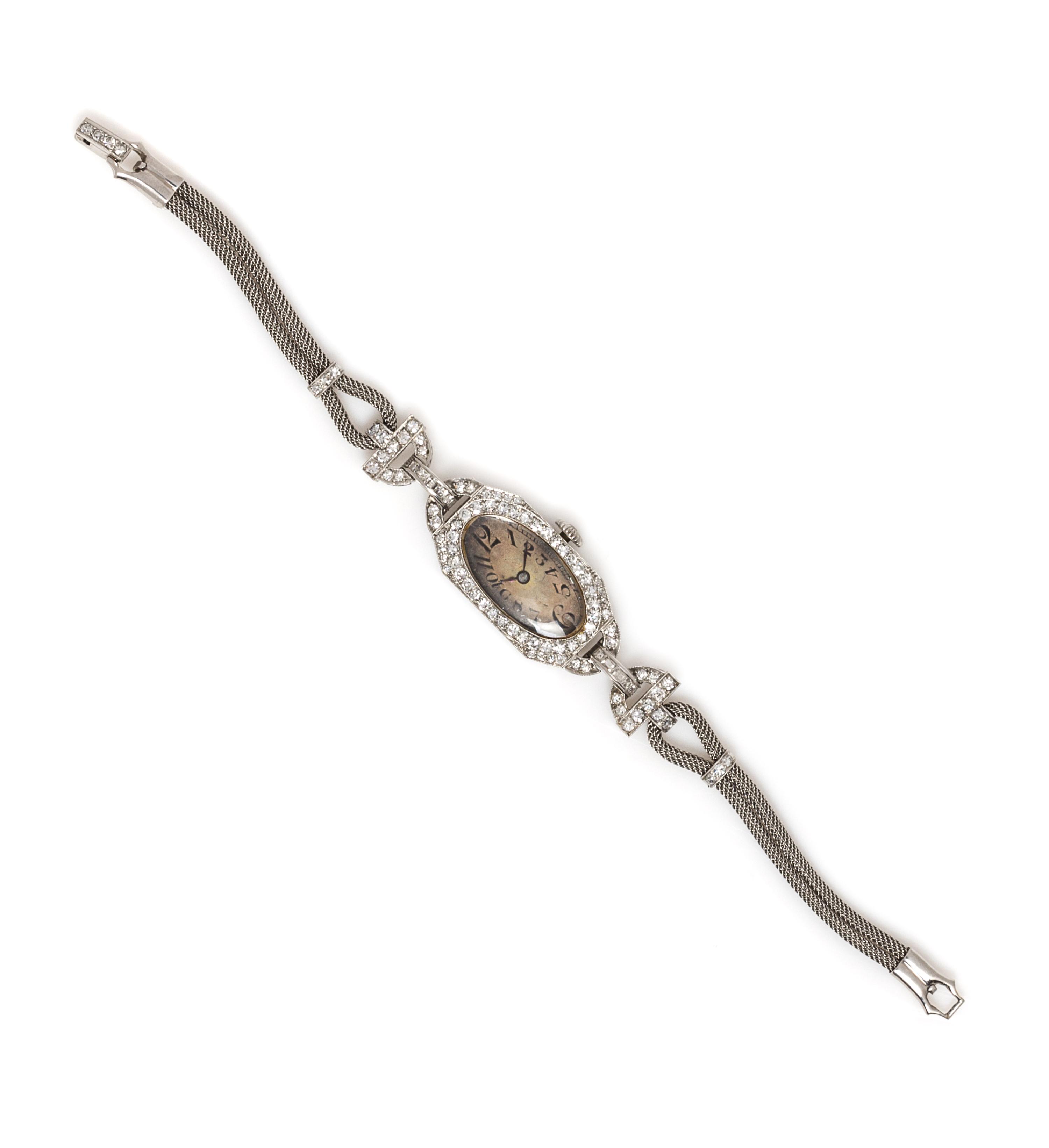 An Art Deco Platinum and Diamond Wristwatch, Blancpain LeCoultre for Lebolt & Co., 15.90 dwts.
