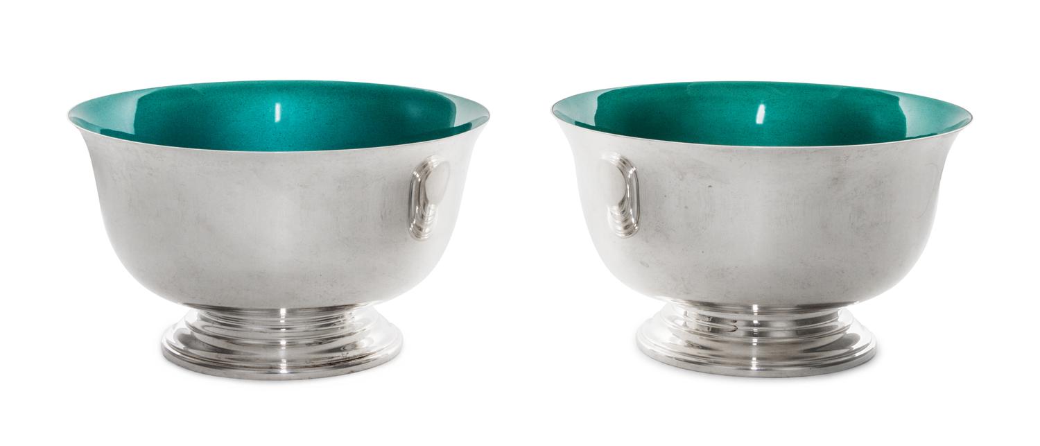 A Pair of American Silver Bowls, Towle Silversmiths, Newburyport, MA, each of Revere form with enameled interiors.