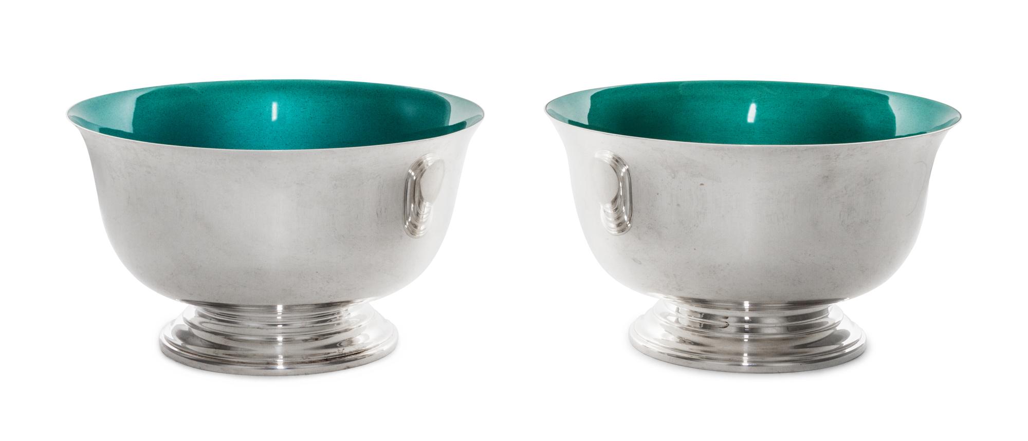 A Pair of American Silver Bowls, Towle Silversmiths, Newburyport, MA, each of Revere form with enameled interiors.