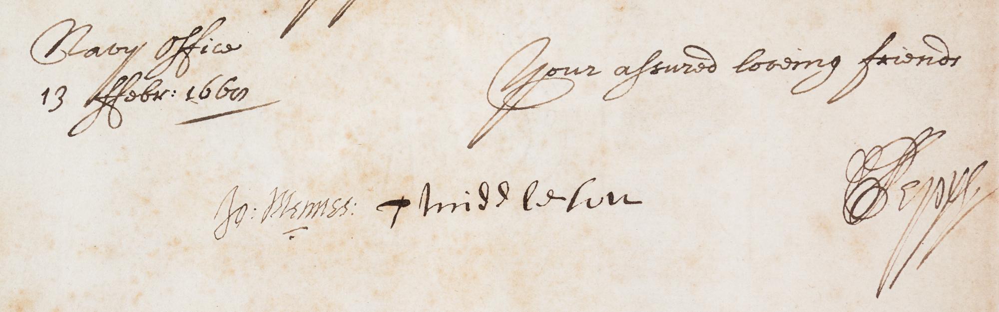 PEPYS, SAMUEL. ALS ("Pepys"), 1pg, Catham, February 13, 1668. Countersigned by Middleton and Mennes.