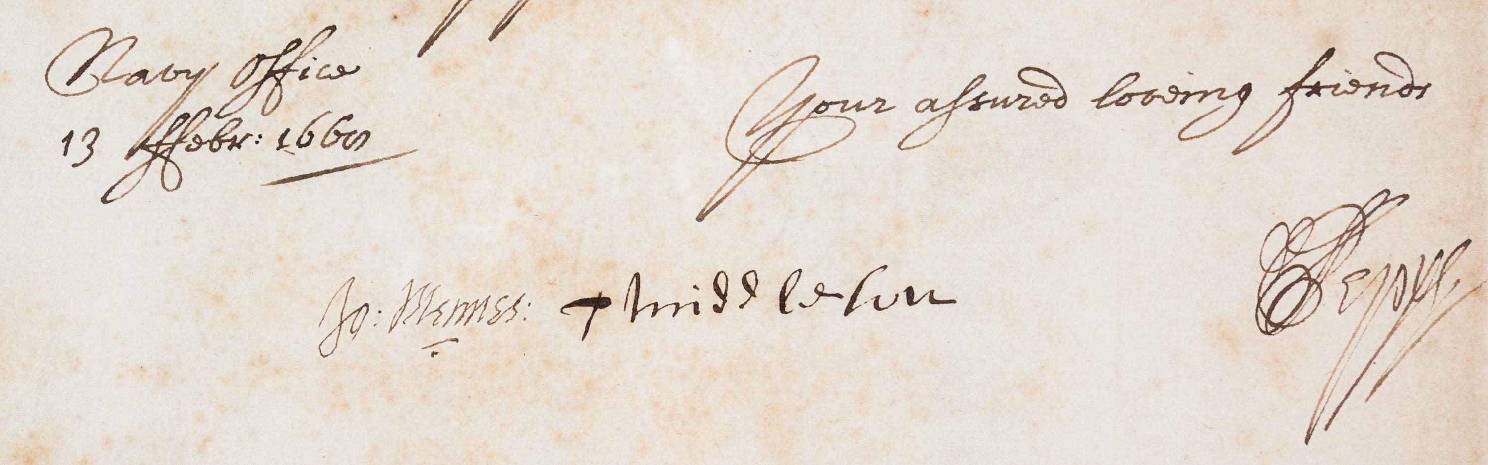 PEPYS, SAMUEL. ALS ("Pepys"), 1pg, Catham, February 13, 1668. Countersigned by Middleton and Mennes.