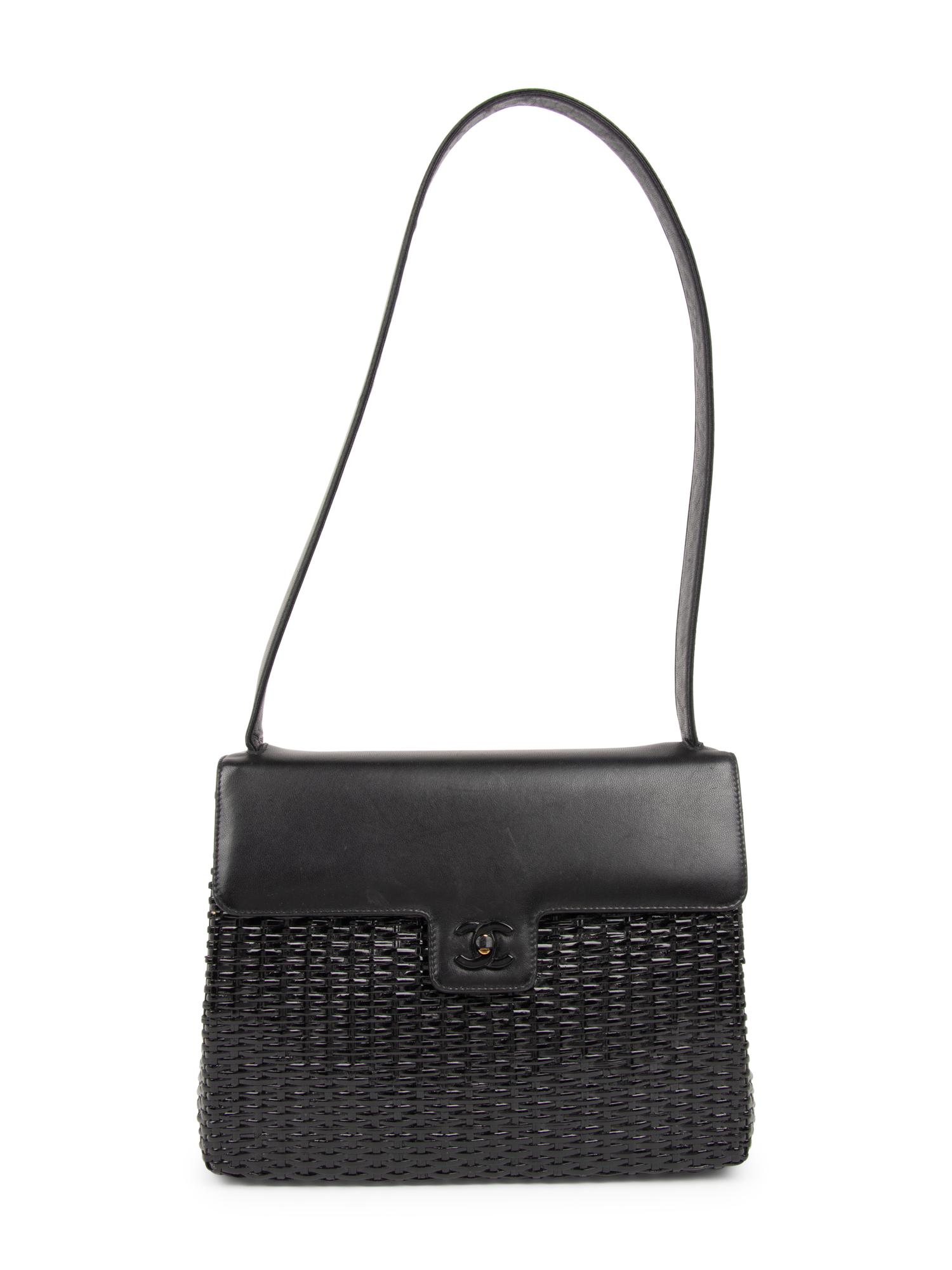 Chanel Black Leather & Basket Weave Bag, 1997-1999