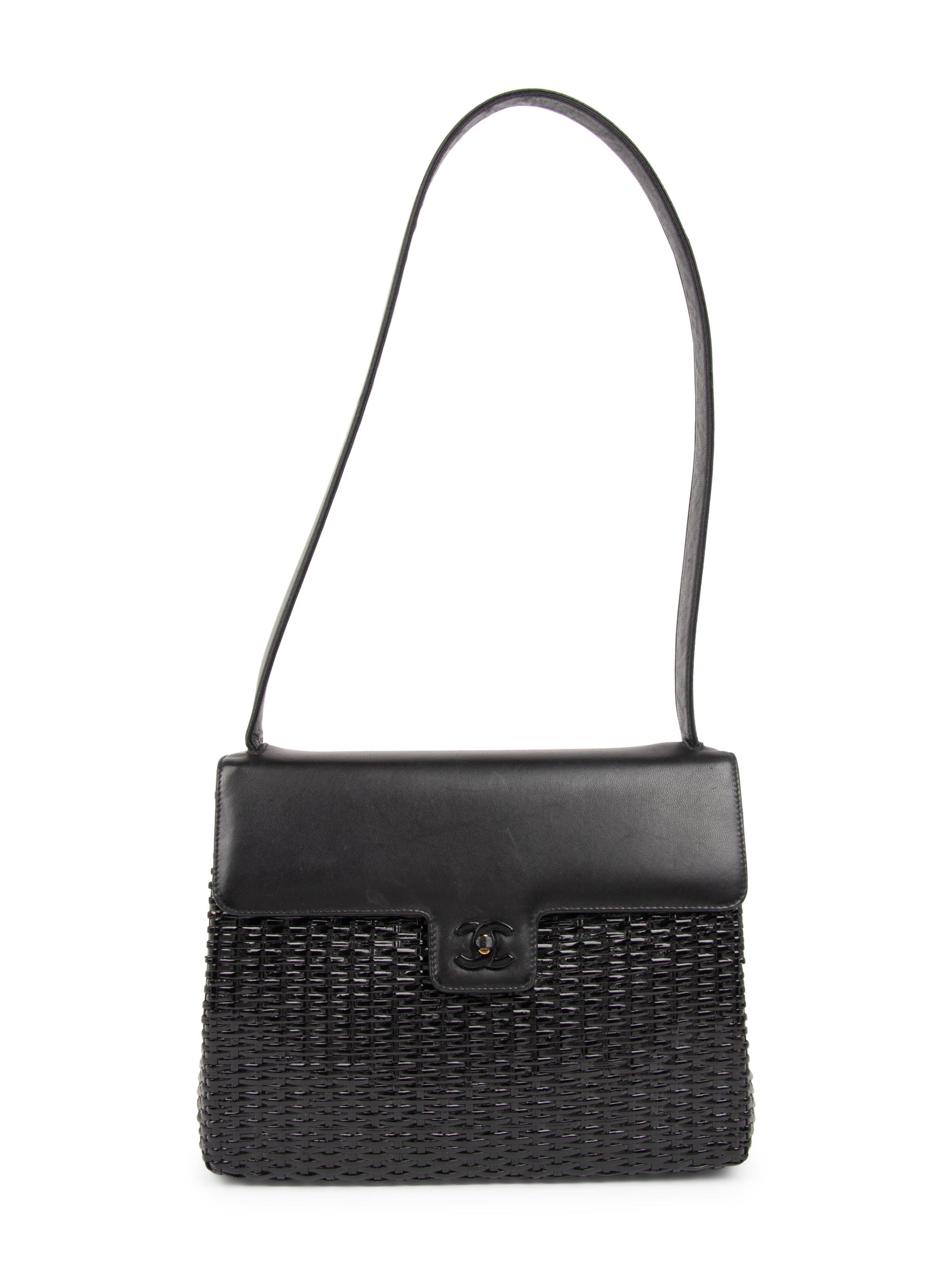 Chanel Black Leather & Basket Weave Bag, 1997-1999